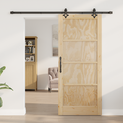 Sliding Door Natural and Black 86 x 198.5 cm Solid Pine Wood