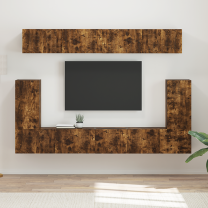 TV Cabinet Set Wall-mounted 5 pcs Smoked Oak Engineered Wood