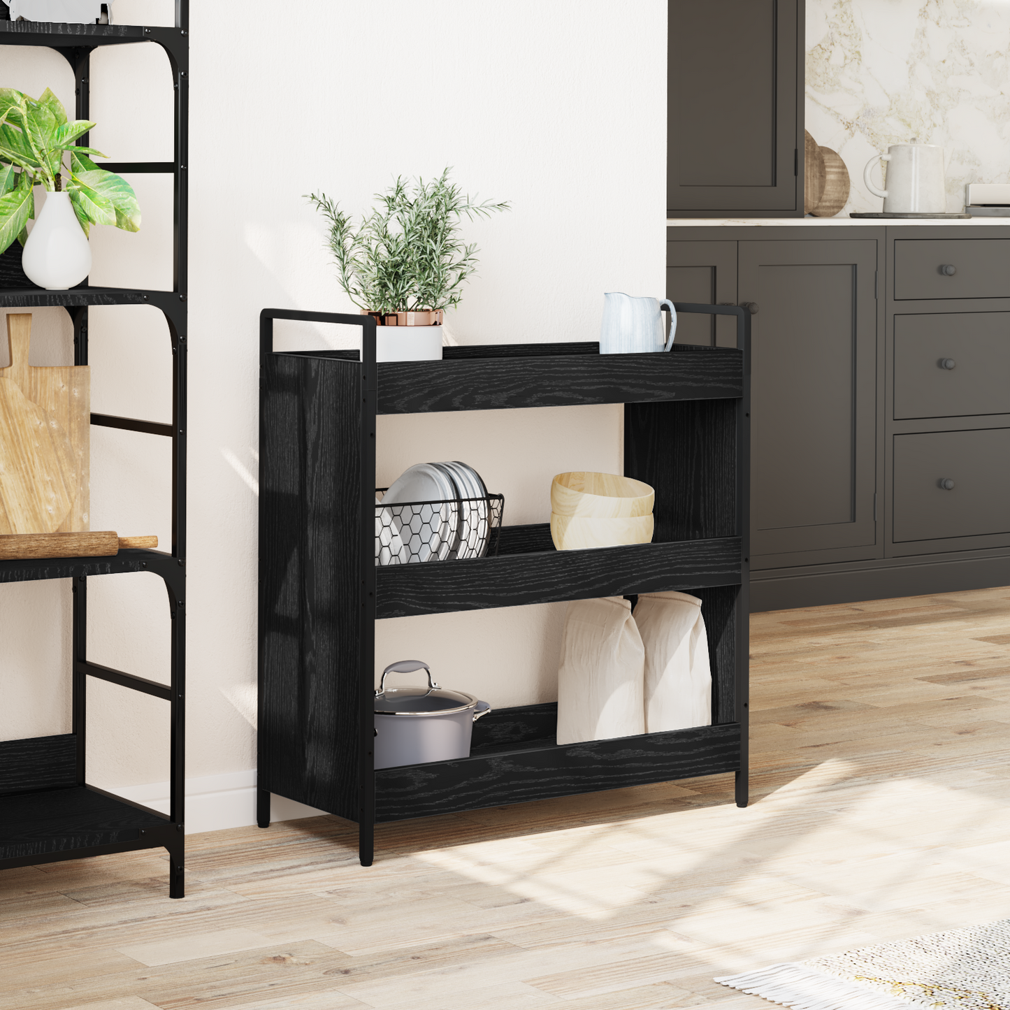 Kitchen Trolley Black Oak 70 x 30 x 82 cm Engineered Wood