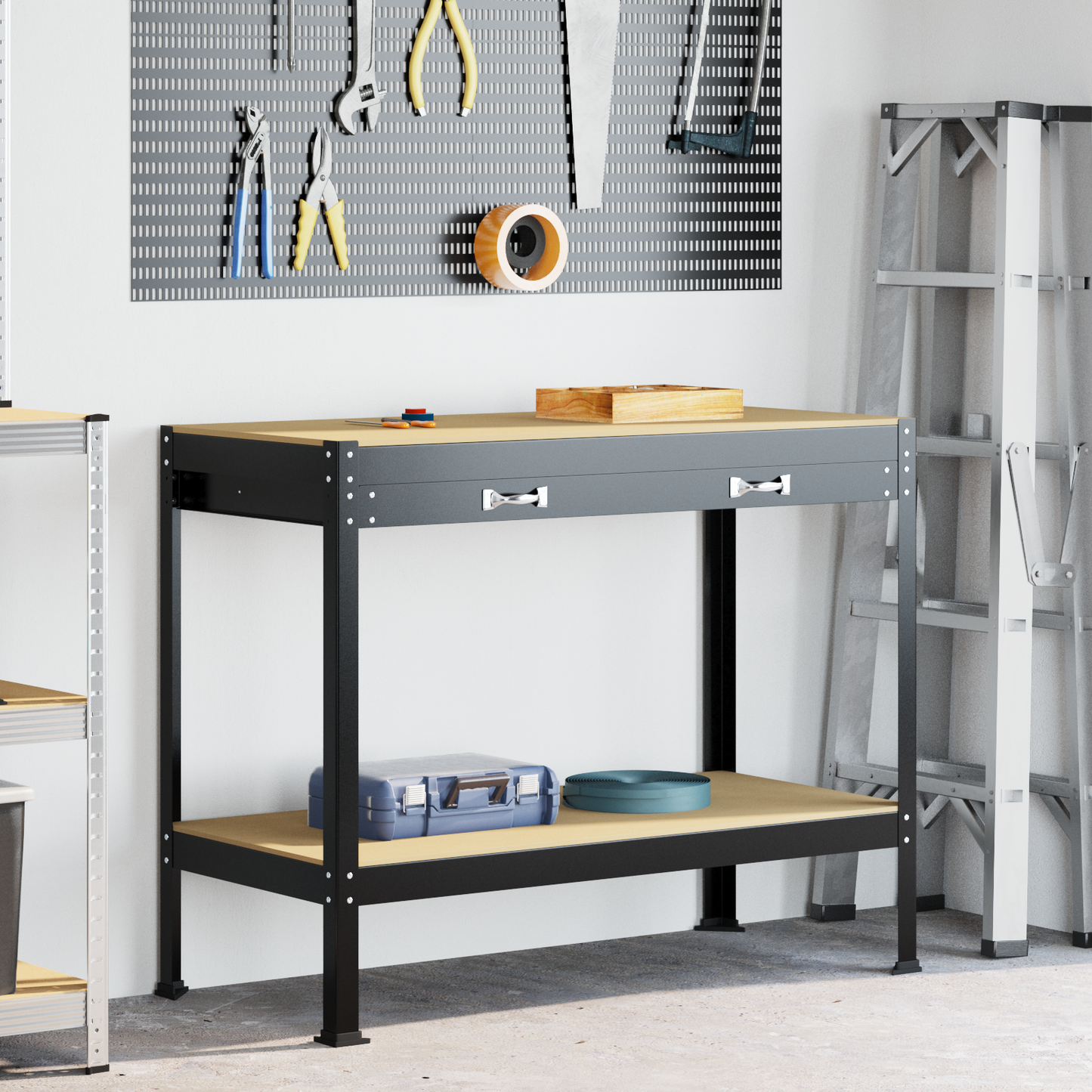 Workbench Black 114 x 54 x 91 cm Engineered Wood and Metal