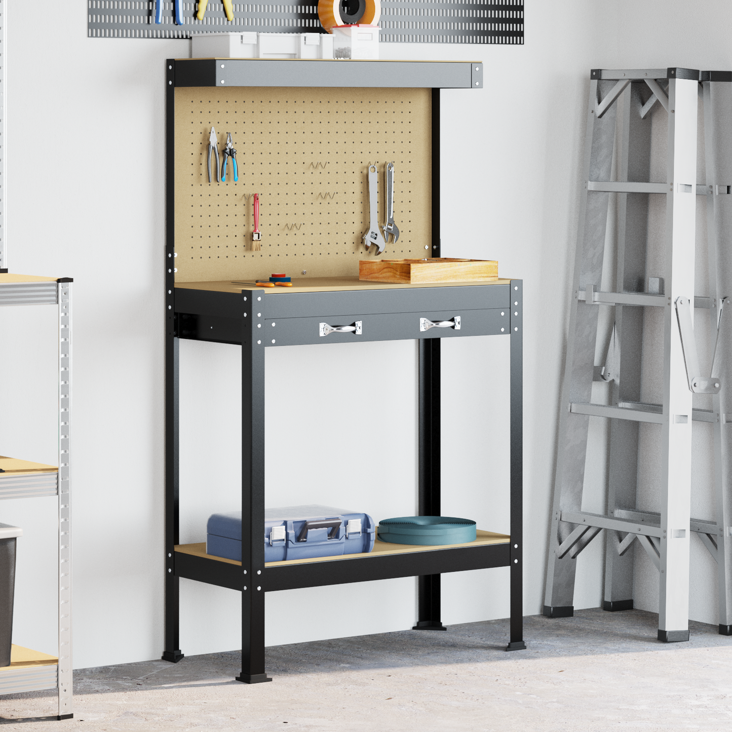 Workbench Black 81 x 41 x 145 cm Engineered Wood and Metal