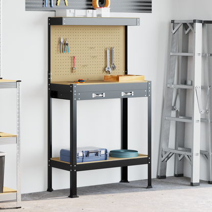 Workbench Black 81 x 41 x 145 cm Engineered Wood and Metal