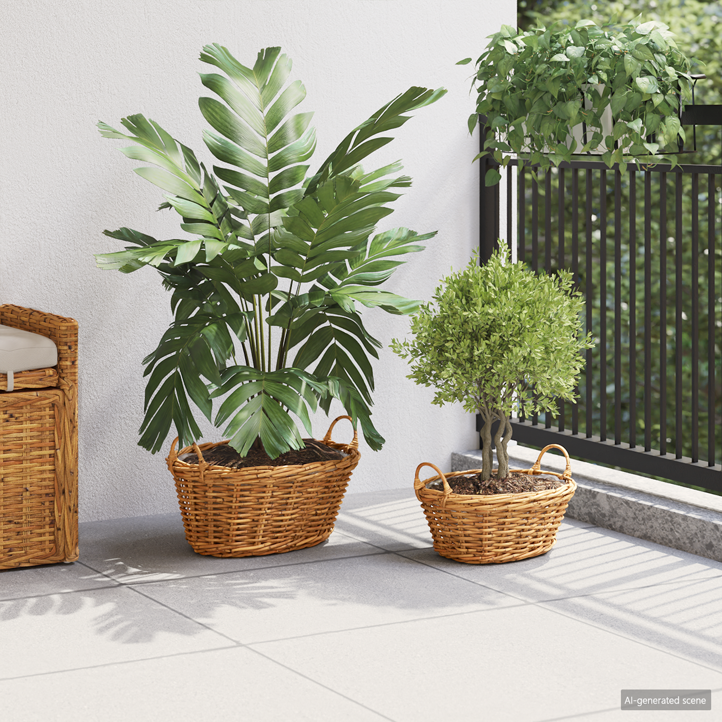 Planter Basket with Storage 2 pcs Natural Brown Kubu Rattan