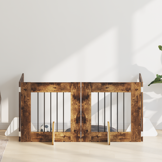 Foldable Dog Gate with Stands 4 pcs Smoked Oak 241 cm