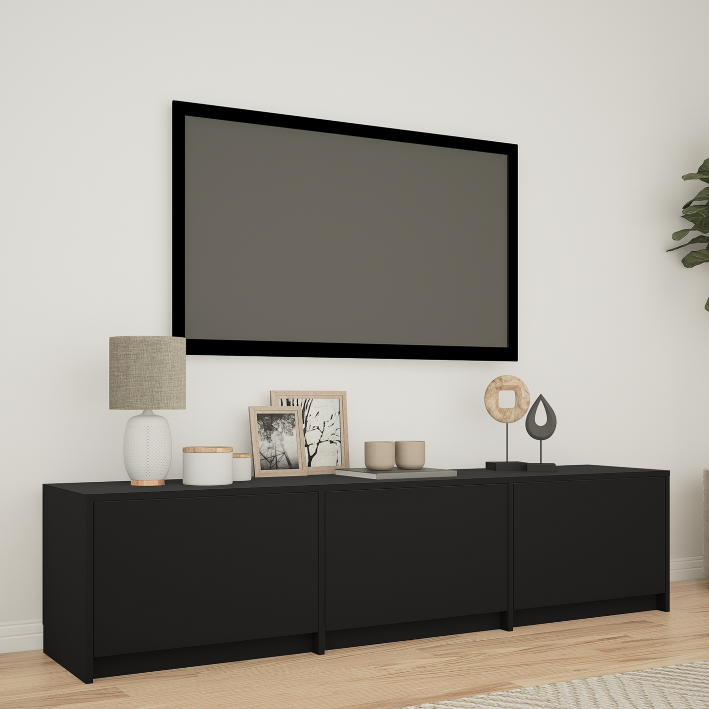 TV Cabinet with LED Black 165 x 34 x 40 cm Engineered Wood
