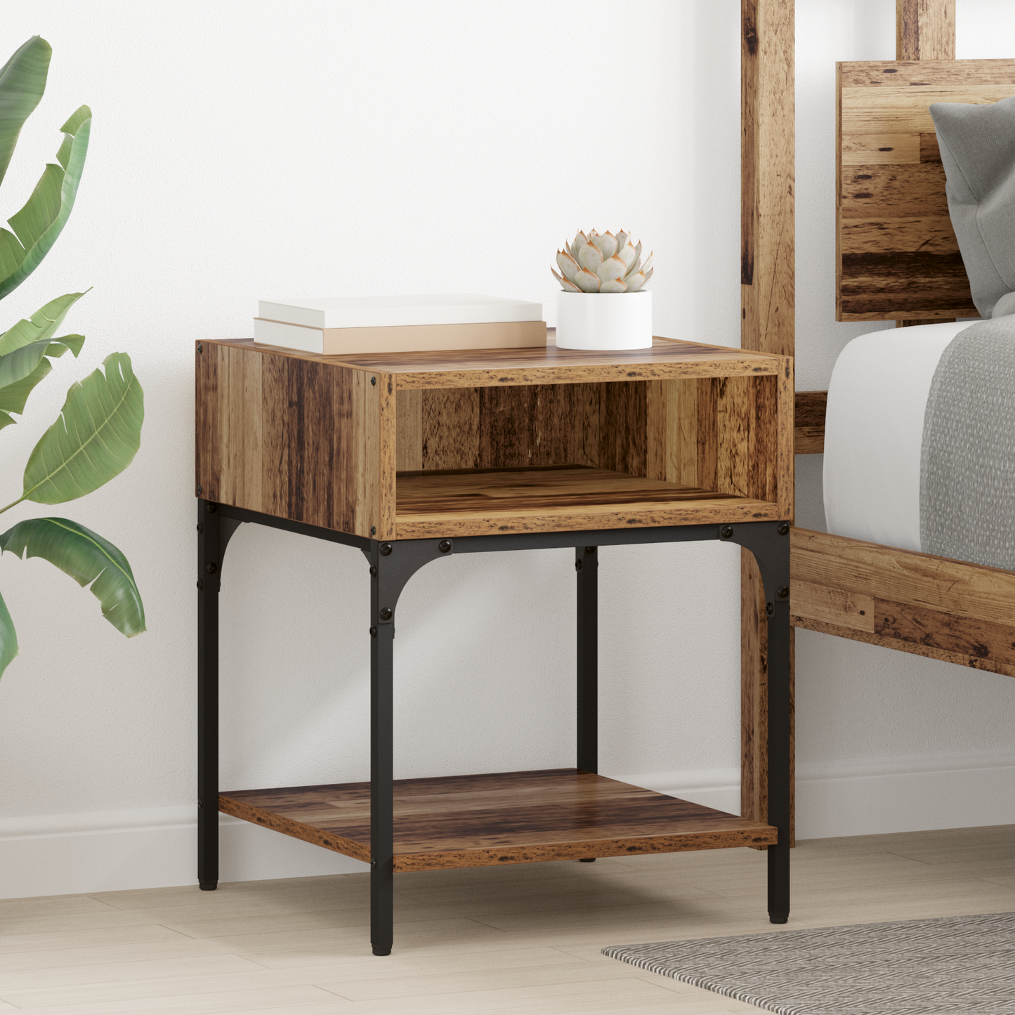 Bedside Table 2 pcs Old Wood 40 x 40 x 50 cm Engineered Wood