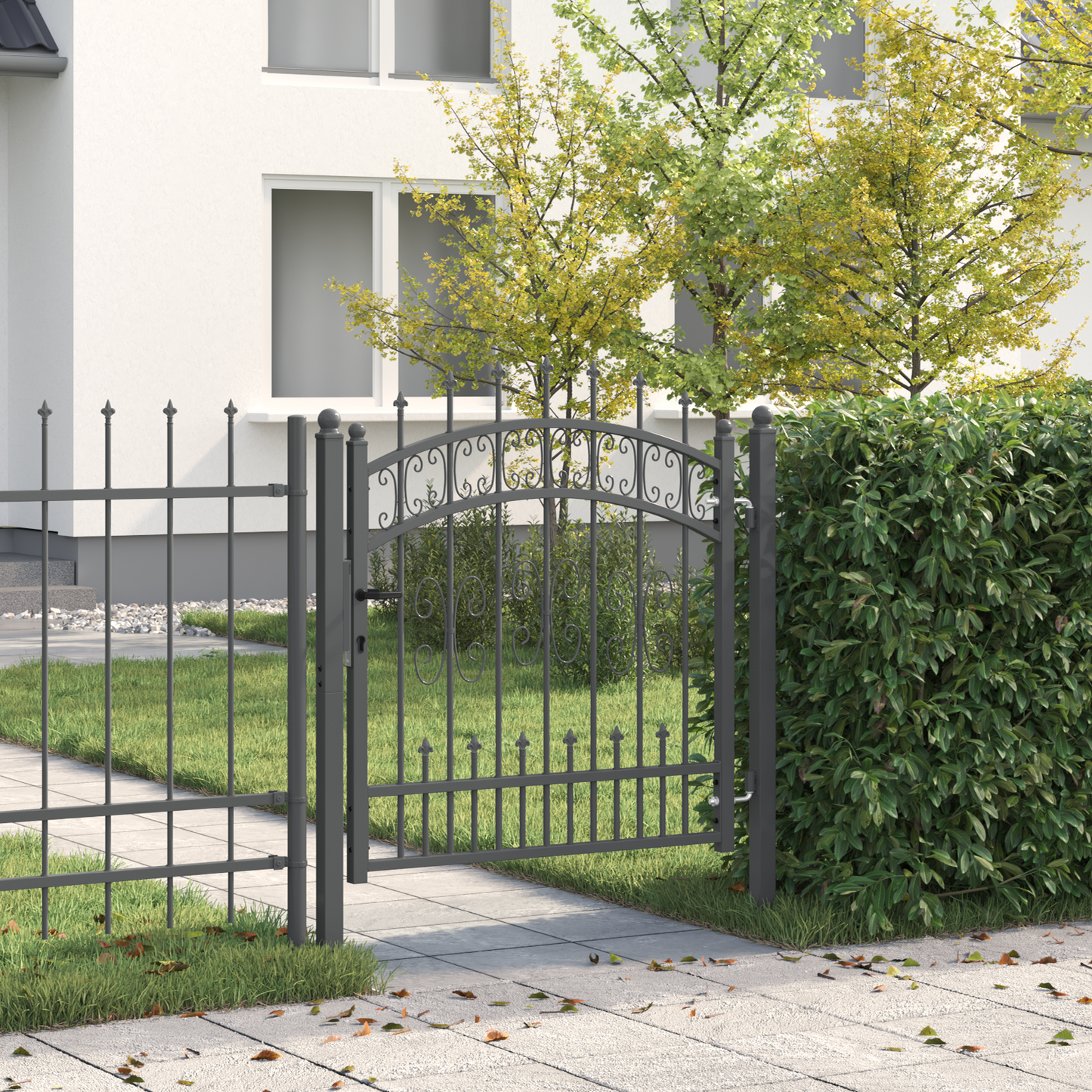 Fence Gate with Spear Top KAMPEN 103 x 100 cm Steel Grey