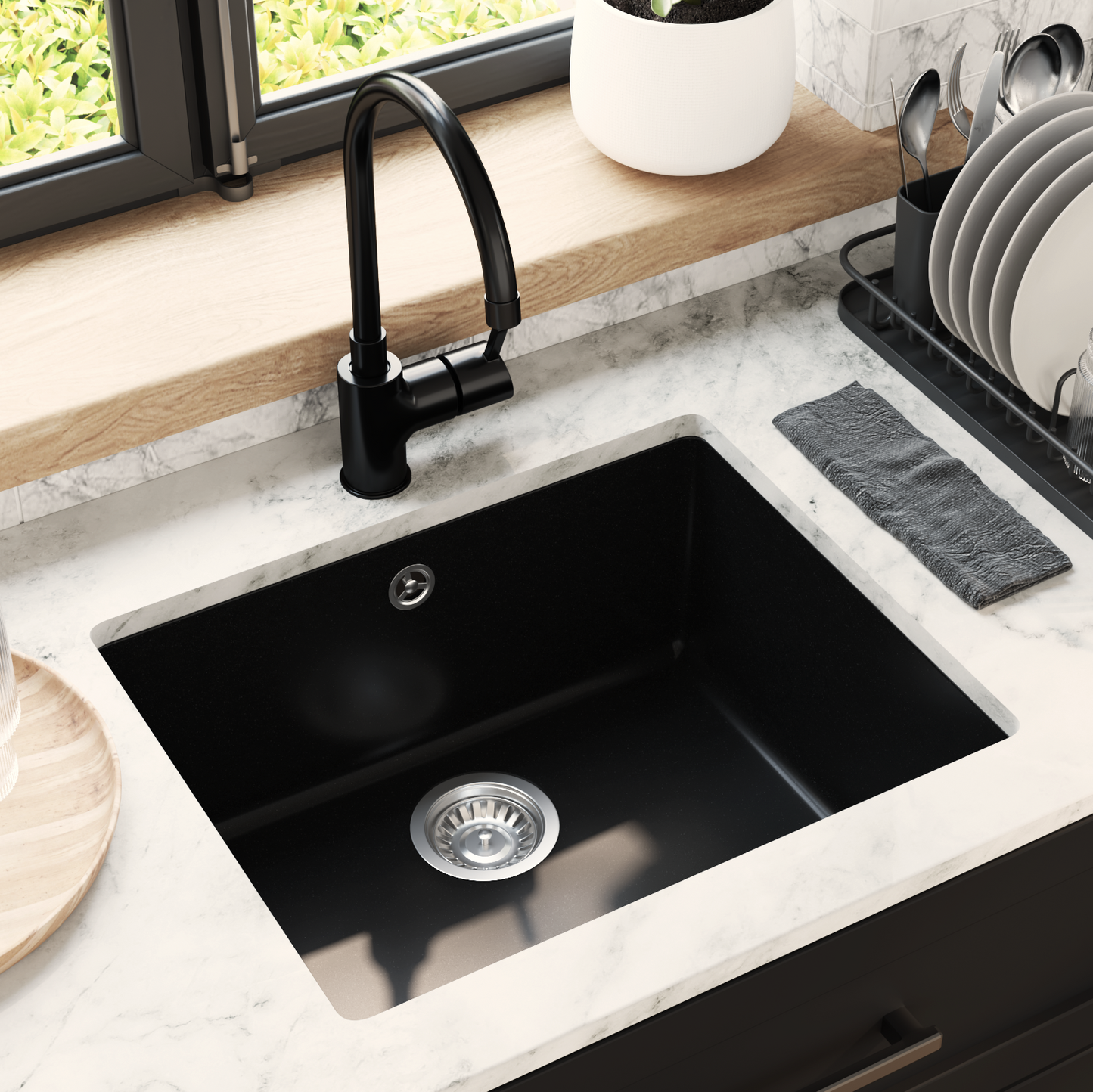 Sink Black 530 x 460 mm 80% Quartz and 20% Resin