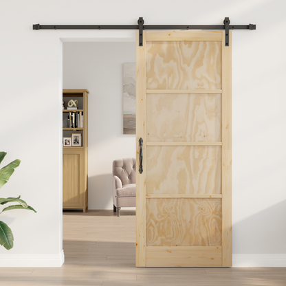 Sliding Door Natural and Black 86 x 211 cm Solid Pine Wood