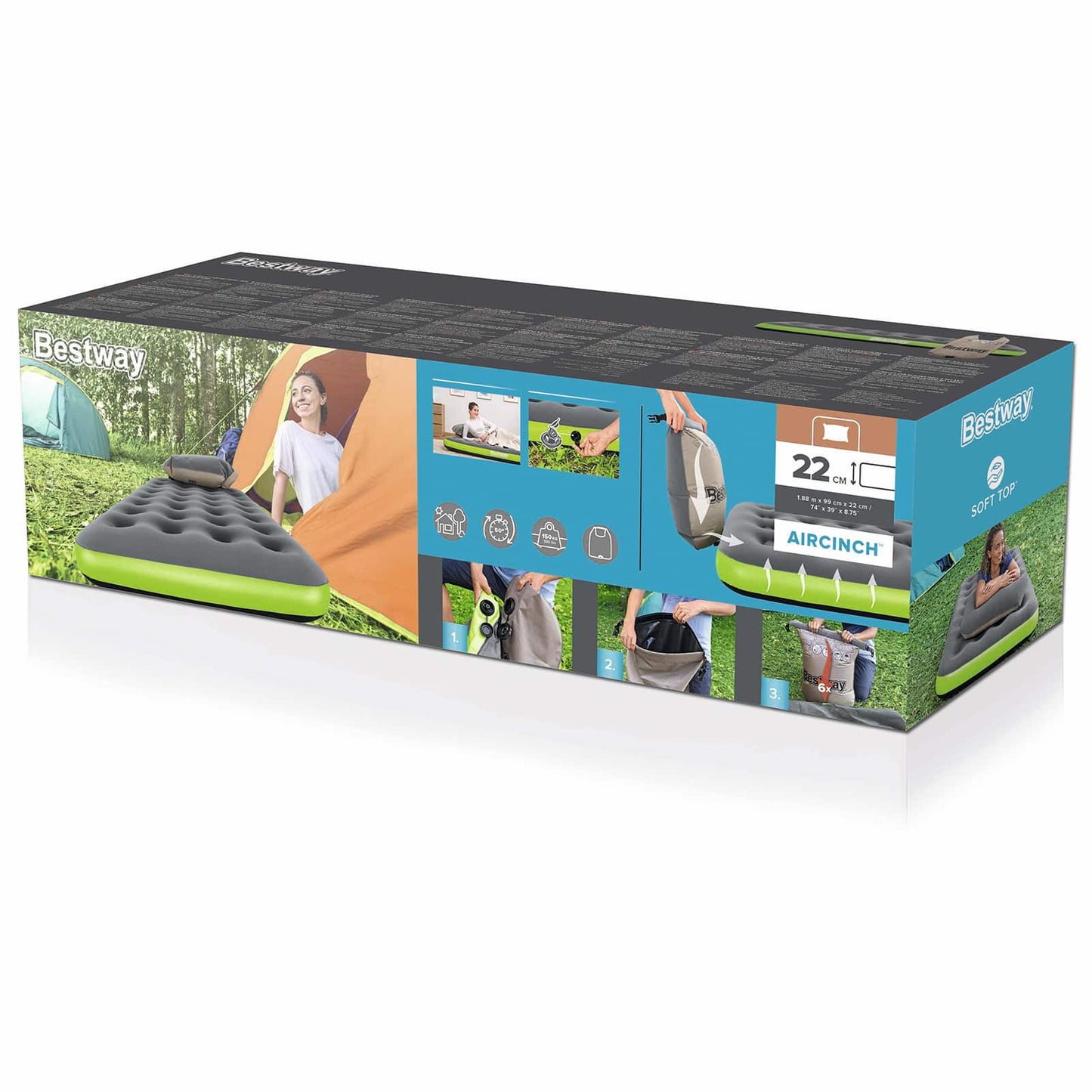 Air mattress 1-Person 188 x 99 x 22 cm Grey and Green