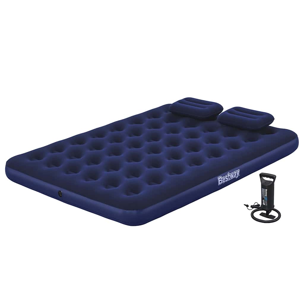 Inflatable Flocked Airbed with Pillow and Air Pump 203 x 152 x 22 cm 67374