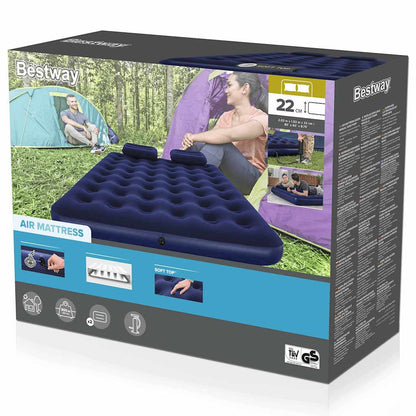 Inflatable Flocked Airbed with Pillow and Air Pump 203 x 152 x 22 cm 67374