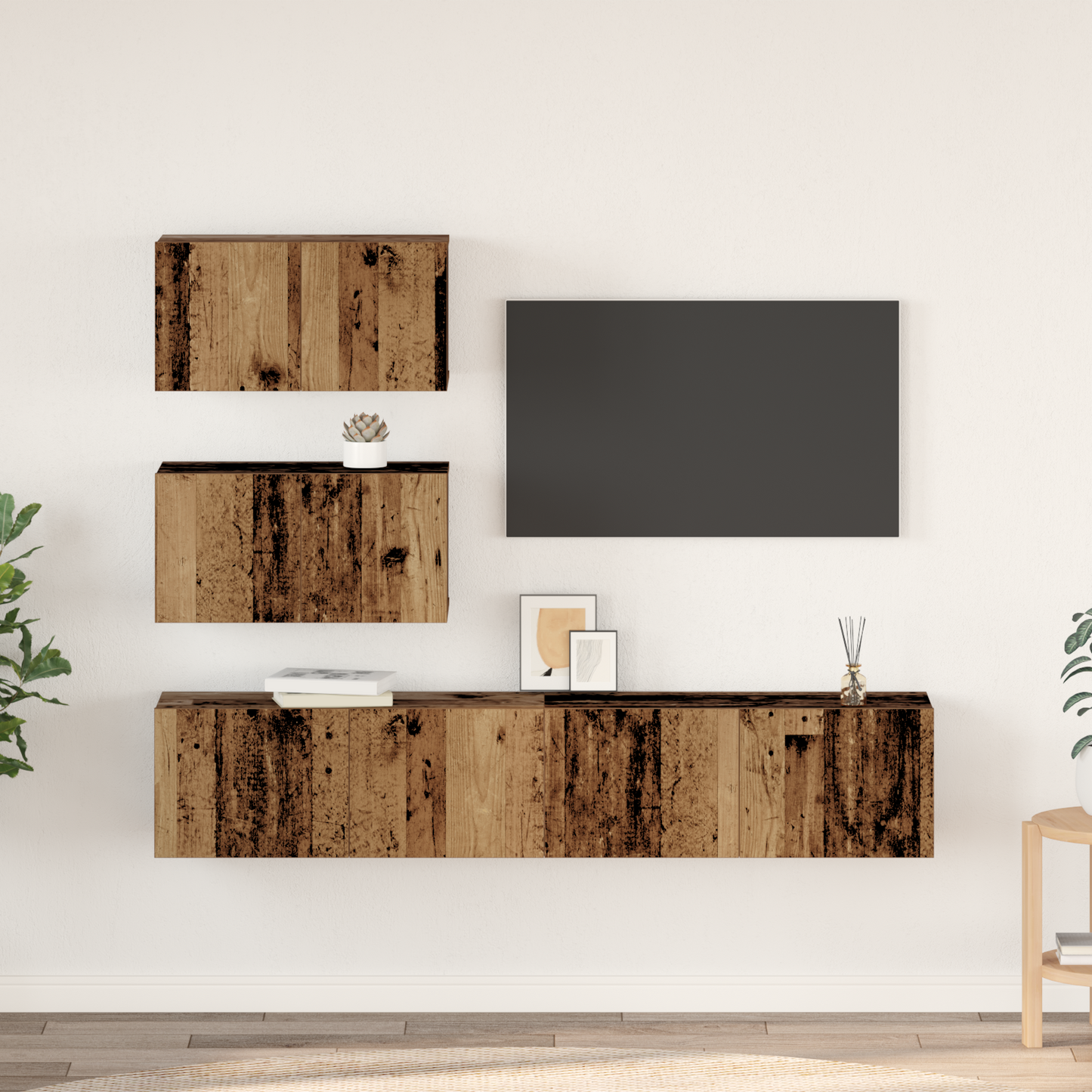 TV Cabinet Set Wall-mounted 4 pcs Old Wood Engineered Wood