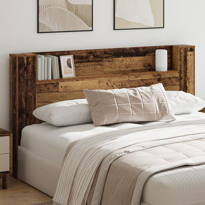 Headboard Cabinet with LED Old Wood 180 x 16.5 x 103.5 cm