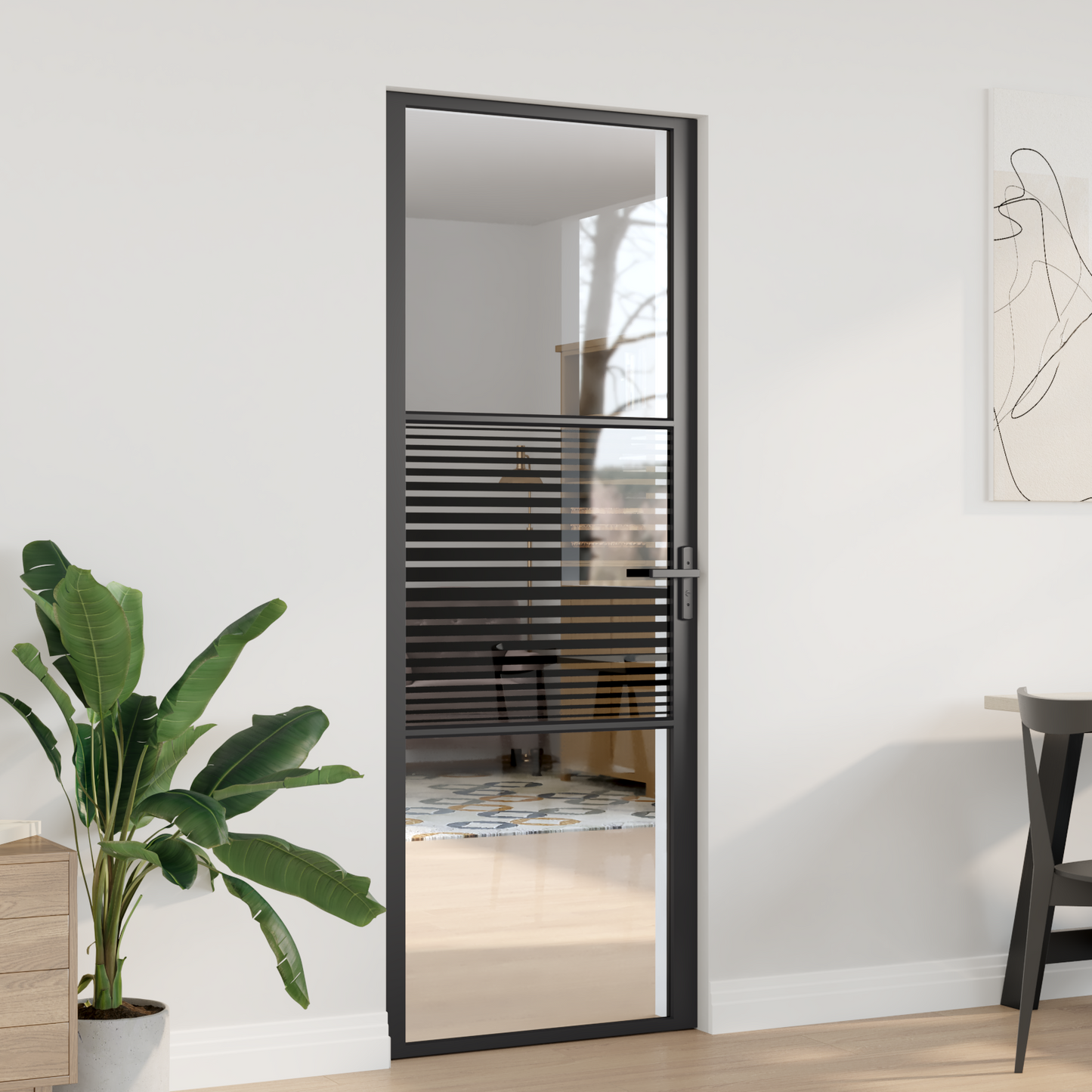 Glass Door Striped Black 76 x 3.5 x 201.5 cm Aluminium