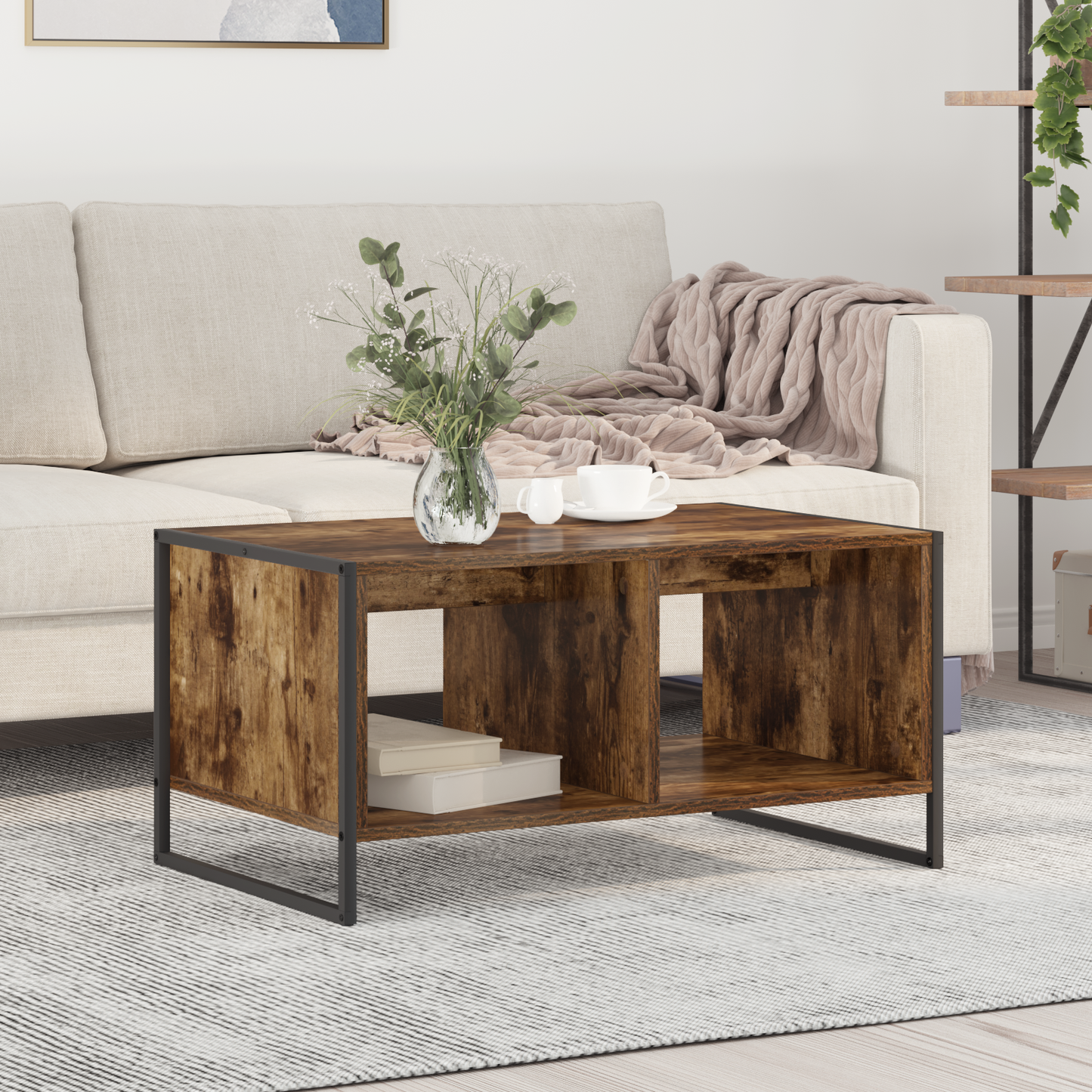 Coffee Table Smoke Oak 80 x 50 x 40 cm Engineered Wood