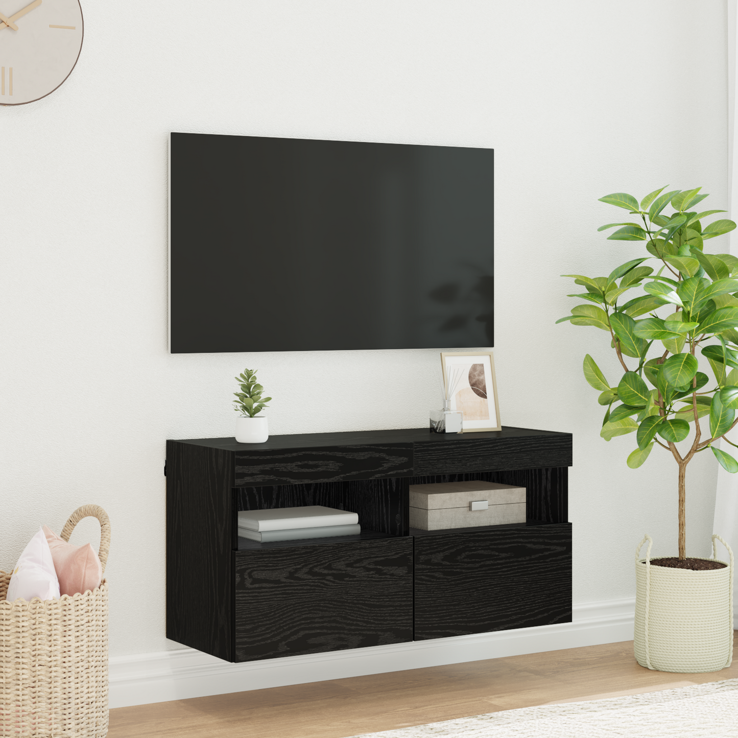 TV Wall Cabinet Black Oak 80 x 30 x 40 cm Engineered Wood