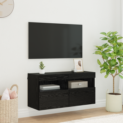 TV Wall Cabinet Black Oak 80 x 30 x 40 cm Engineered Wood