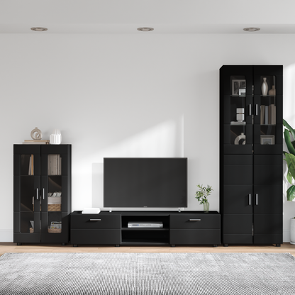 TV Cabinet Set with Drawer FLORIN 3 pcs Black Engineered Wood