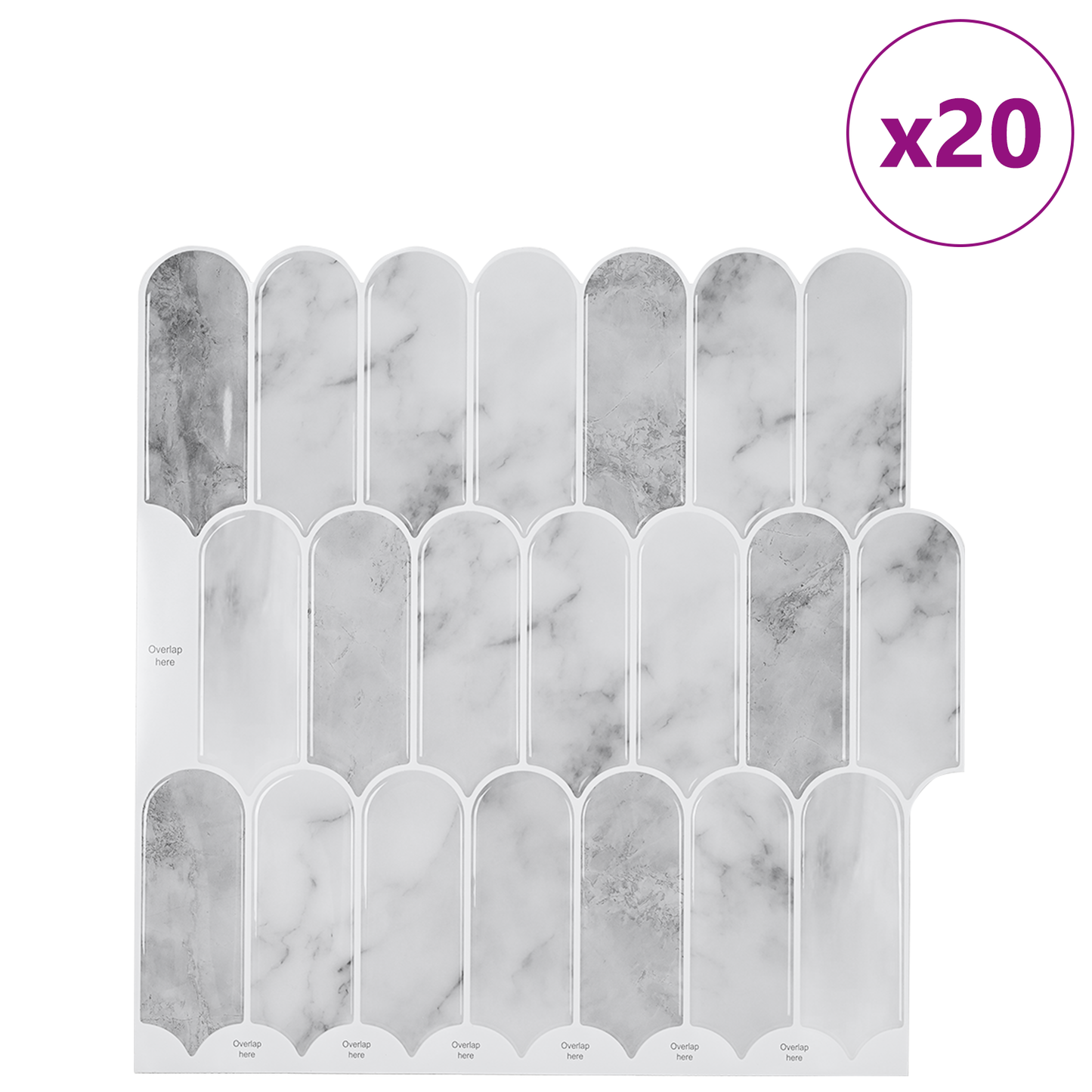 Feather Tile 20 pcs Grey Marble 30 x 30 cm Polyurethane and PET
