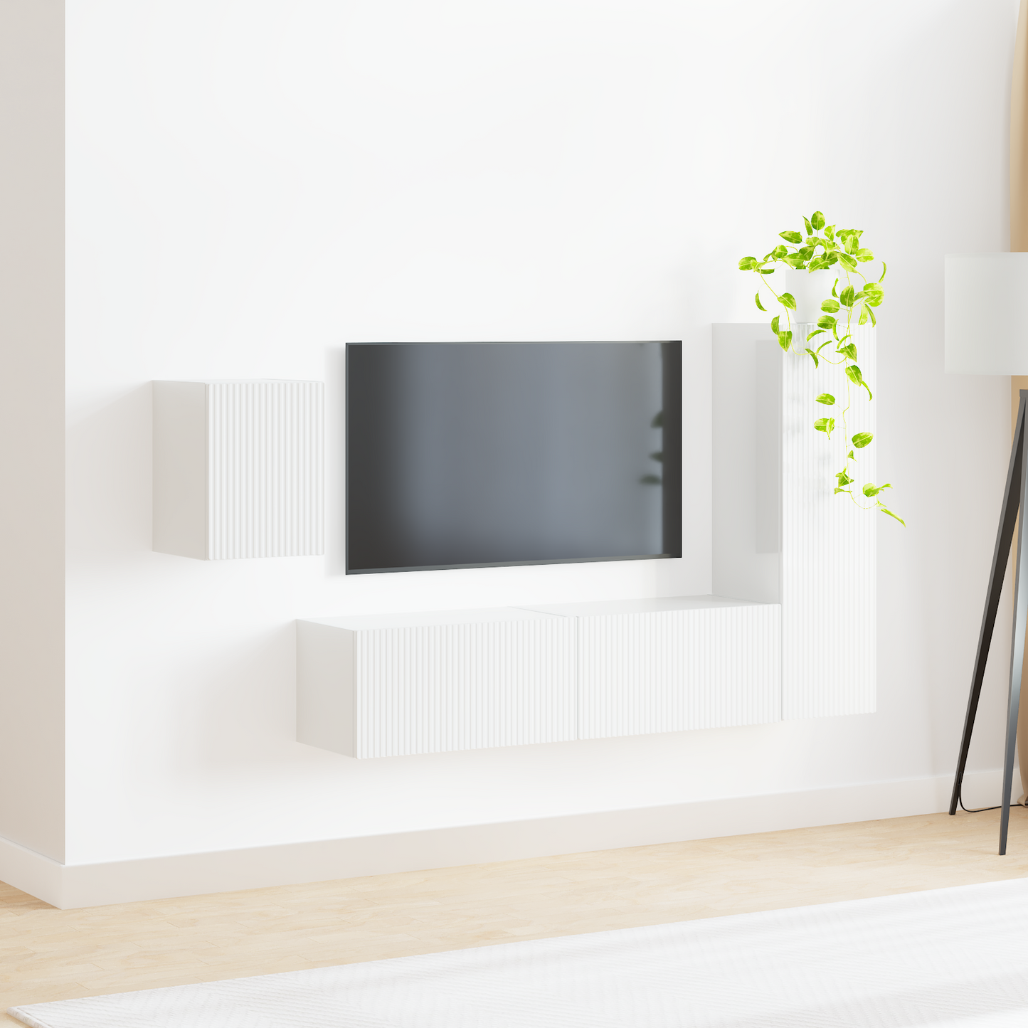 TV Cabinet Set 4 pcs High Gloss White Engineered Wood