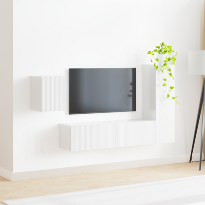 TV Cabinet Set 4 pcs High Gloss White Engineered Wood