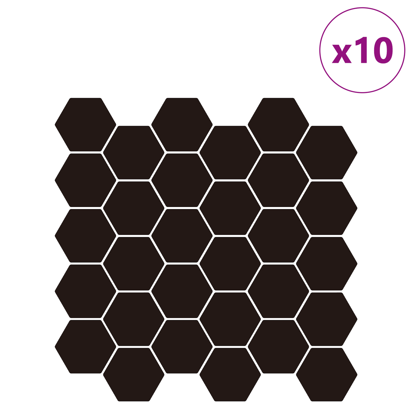 Hexagon Tile 10 pcs Black 30 x 30 cm Polyurethane and PET