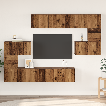 TV Cabinet Set Wall-mounted 8 pcs Old Wood Engineered Wood