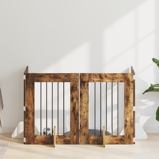 Foldable Dog Gate with Stands 4 pcs Smoked Oak 241 cm