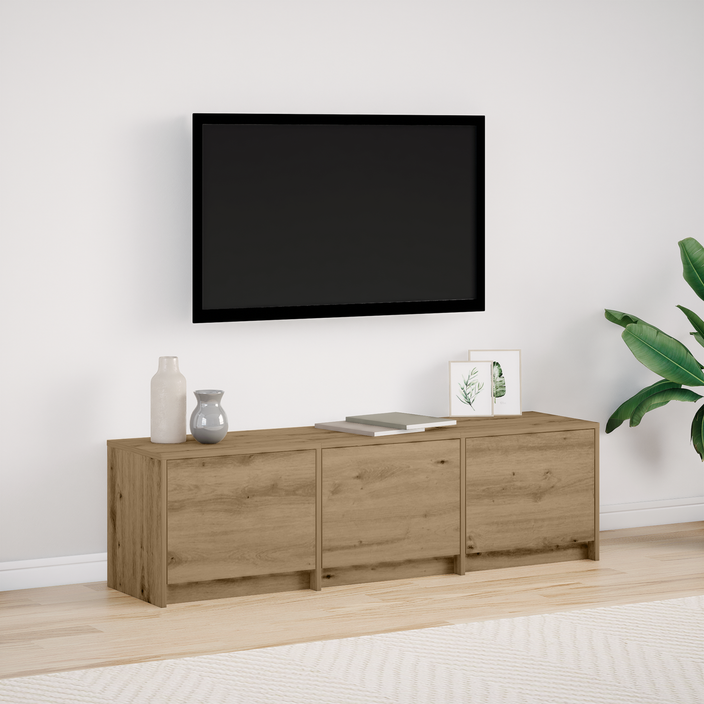TV Cabinet with LED with Drawer Artisian Oak 140 x 34 x 40 cm