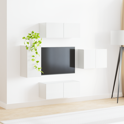 TV Wall Cabinet Set 4 pcs High Gloss White Engineered Wood