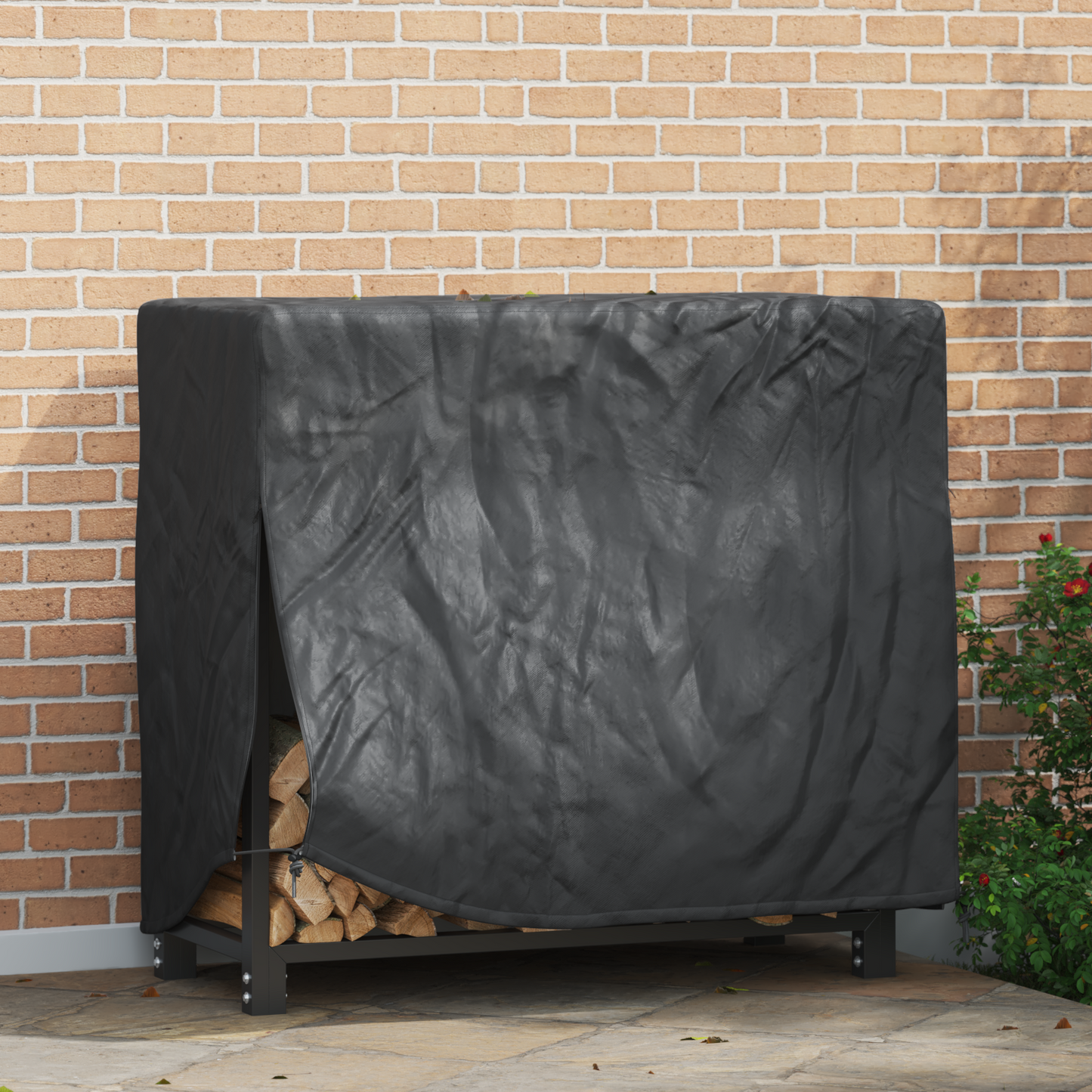 Firewood Rack Cover Black 61 x 122 x 106 cm 210D Oxford Fabric