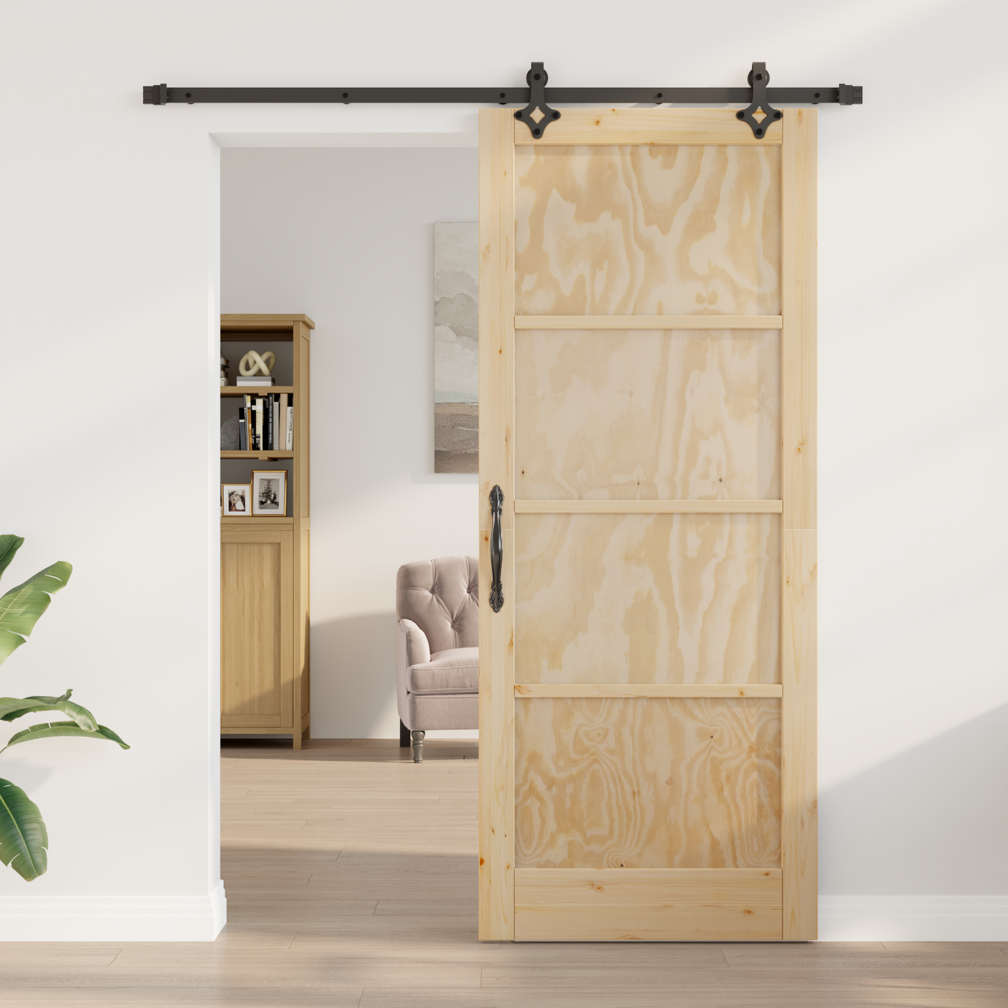 Sliding Door Natural and Black 86 x 211 cm Solid Pine Wood