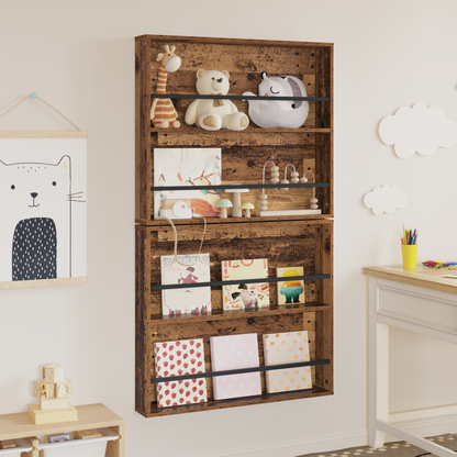 Magazine Rack 2 pcs Old Wood 80 x 12 x 70 cm Engineered Wood