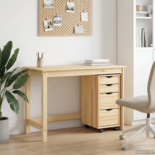 Desk and Rolling Cabinet Set MOSS 2 pcs Brown