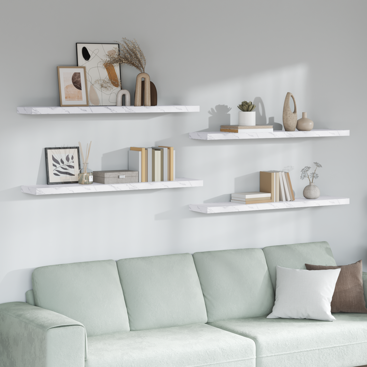 Wall Shelf 4 pcs White Marble 120 x 23.5 x 4 cm Engineered Wood