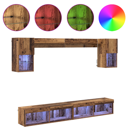 TV Wall Units with LED with LED 6 pcs Old Wood Engineered Wood