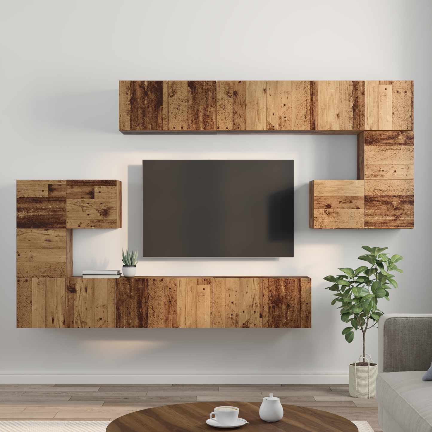 TV Cabinet Set Wall-mounted 10 pcs Old Wood Engineered Wood