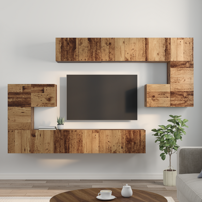 TV Cabinet Set Wall-mounted 10 pcs Old Wood Engineered Wood