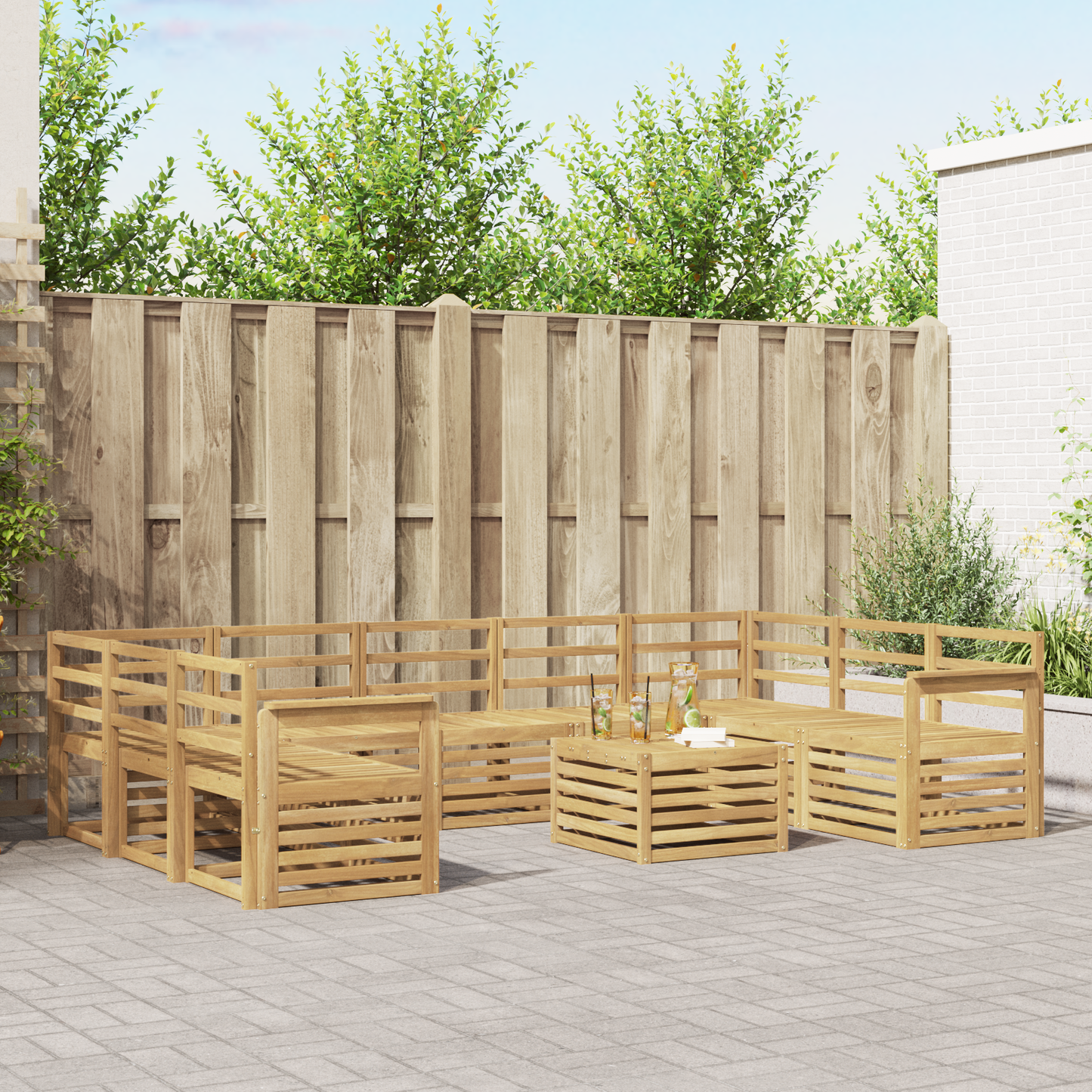 Outdoor Sofa Set 10 pcs White 59 x 59 x 37 cm Solid Acacia Wood
