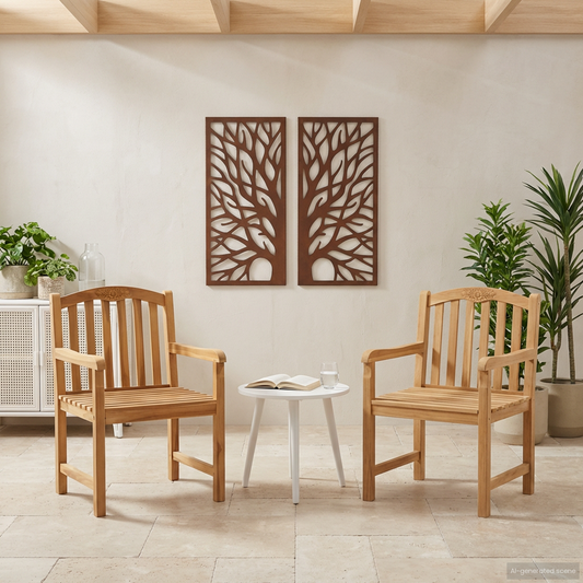 Handcarved Rose Chair 2 pcs Natural 58 x 60 x 90 cm