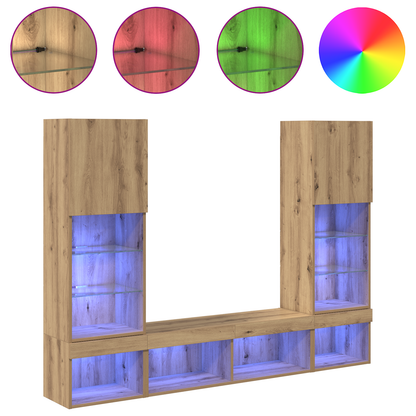 TV Wall Units with LED 5 pcs Artisan Oak Engineered Wood
