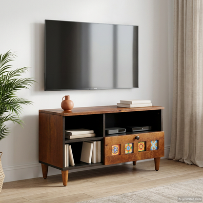 TV Cabinet with Drawer Walnut 80 x 33 x 46 cm Solid Mango Wood