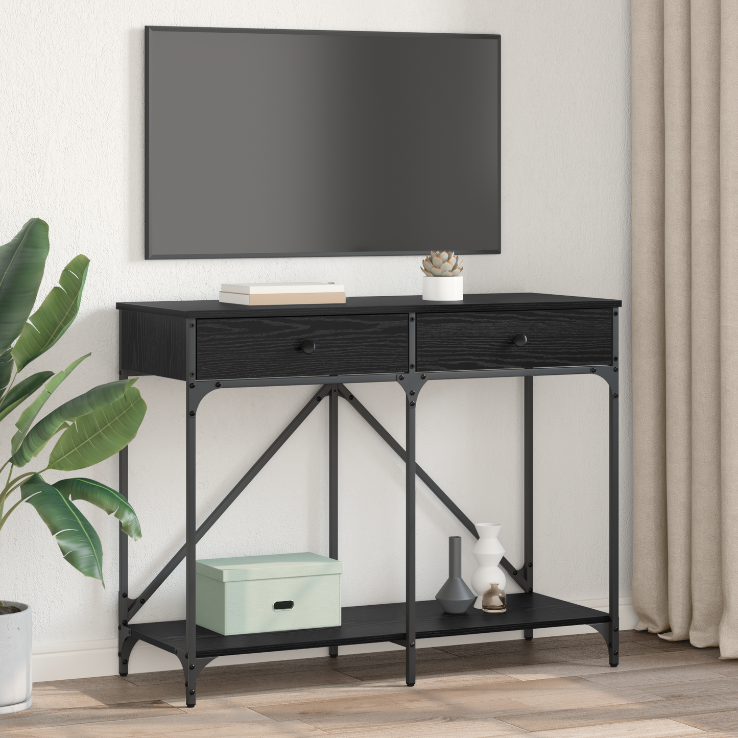 Console Table Black Oak 100 x 39 x 78.5 cm Engineered Wood