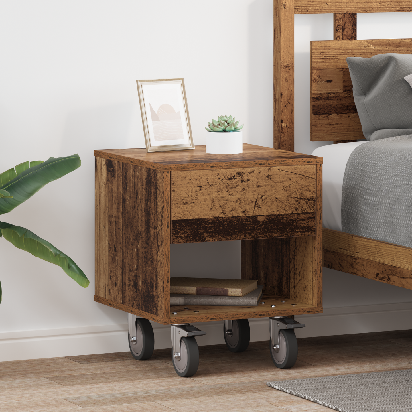 Bedside Table 2 pcs Old Wood 40.5 x 40 x 48 cm Engineered Wood