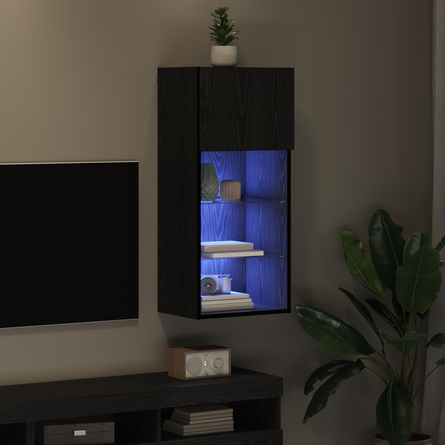 Wall-mounted TV Cabinet with LED Black Oak 40.5 x 30 x 90 cm