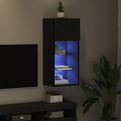 Wall-mounted TV Cabinet with LED Black Oak 40.5 x 30 x 90 cm