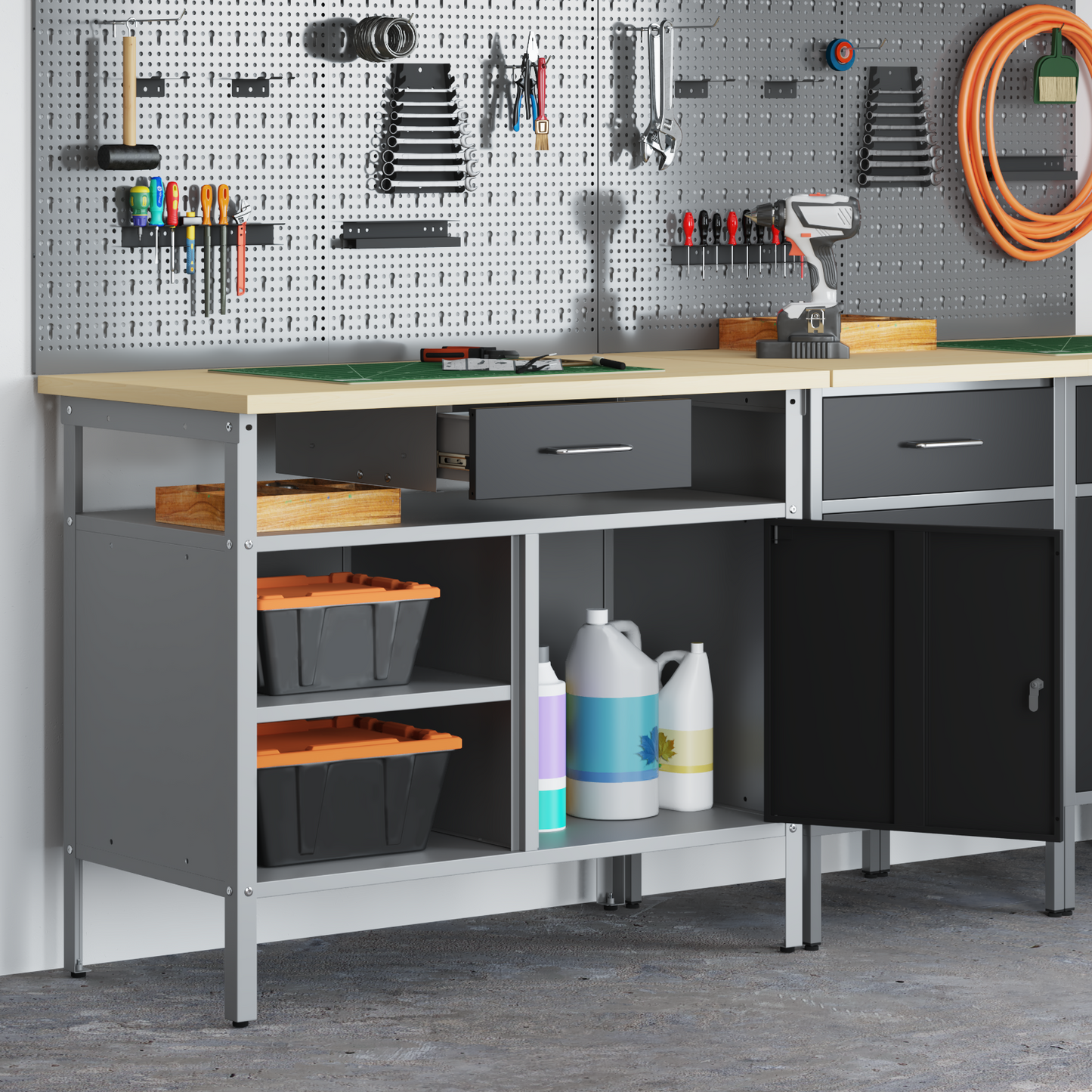 Work Bench with Drawer Black and Grey 100 x 55 x 85 cm