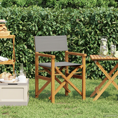 Director Chair Brown and Light Grey Solid Teak Wood