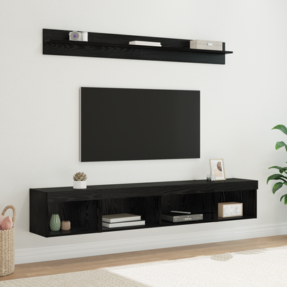 TV Wall Cabinet Set with LED 5 pcs Black Oak Engineered Wood